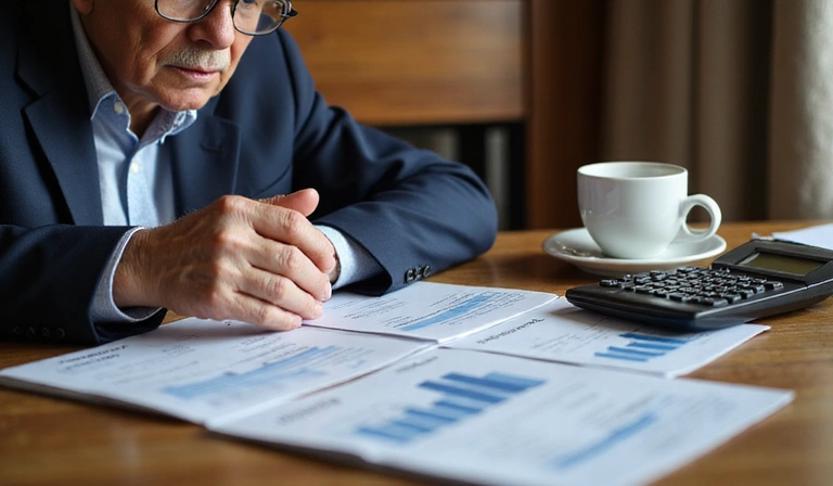 Personne âgée consultant des documents financiers