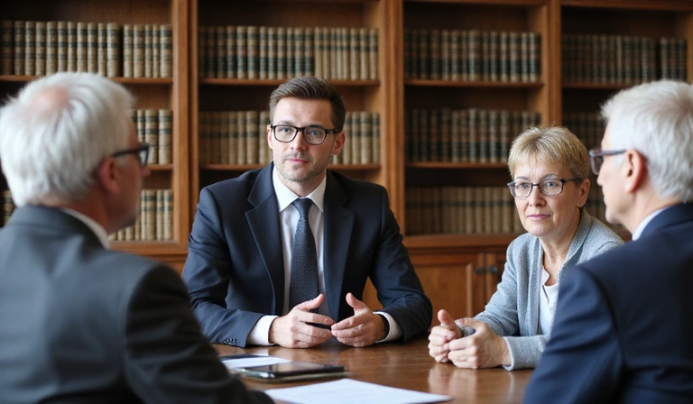 Réunion entre un avocat et des retraités